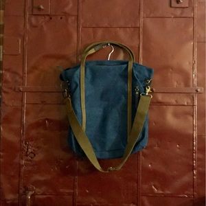 Navy Canvas Bag w/ Brown Leather + Bronze Hardware